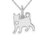 Polished Sterling Silver Cat Heart Pendant Necklace with Chain